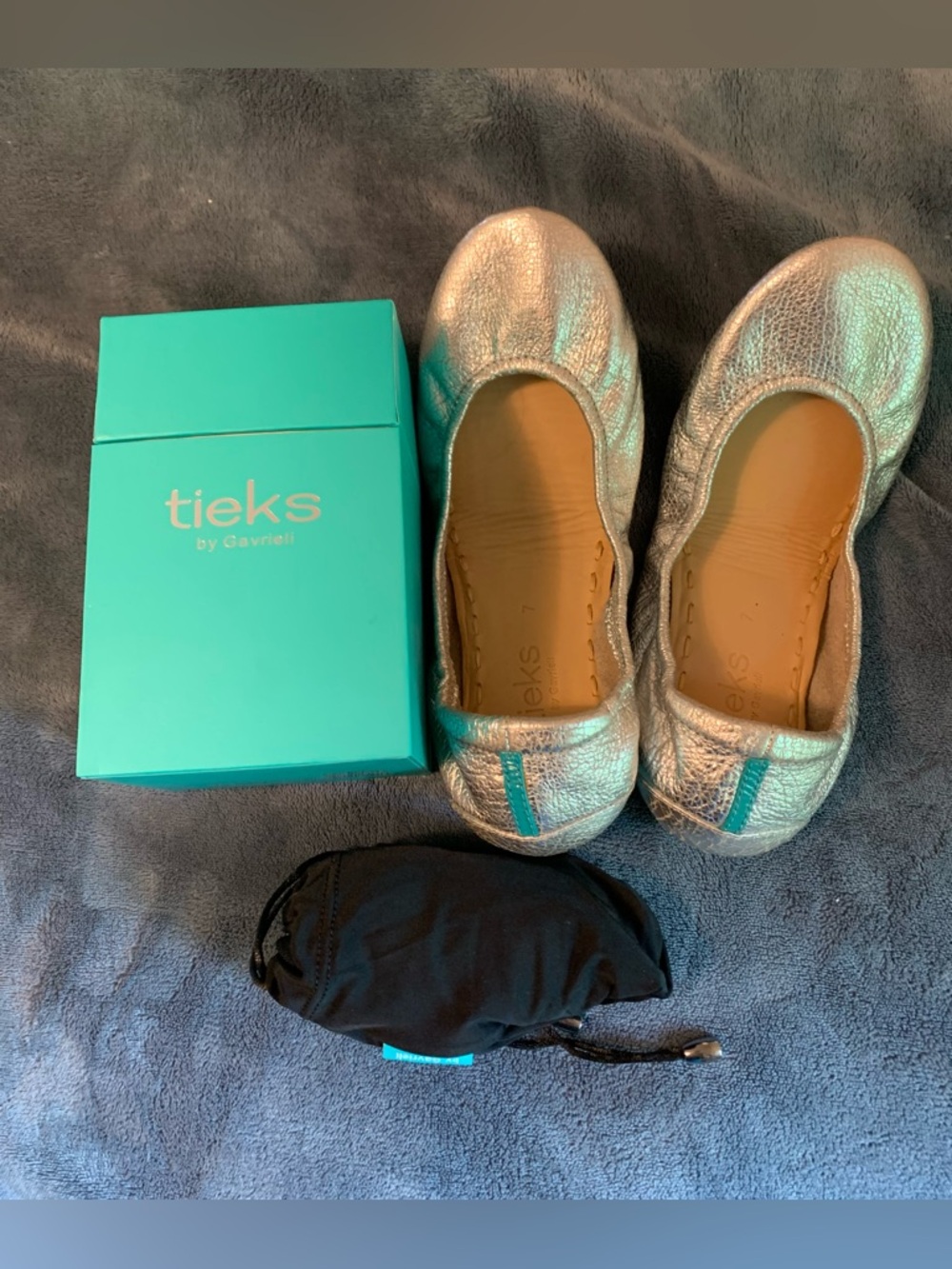 Tieks Silver Screen Metallic Foldable Ballet Flats Size 7 Women’s